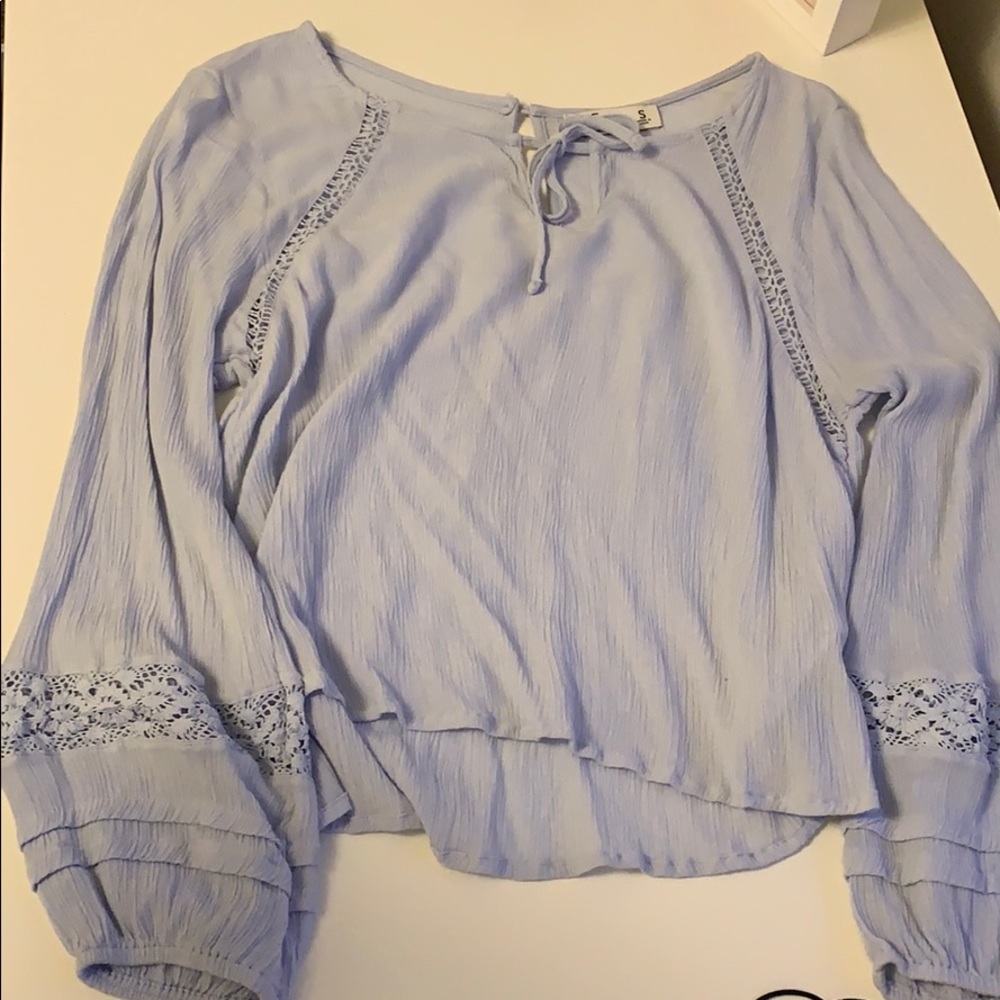 Sky blue tie-front peasant top